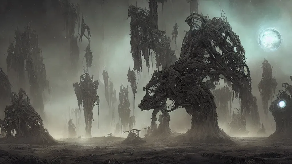 Prompt: eerie atmospheric alien lifeforms by yoann lossel and stephan martiniere, cinematic matte painting