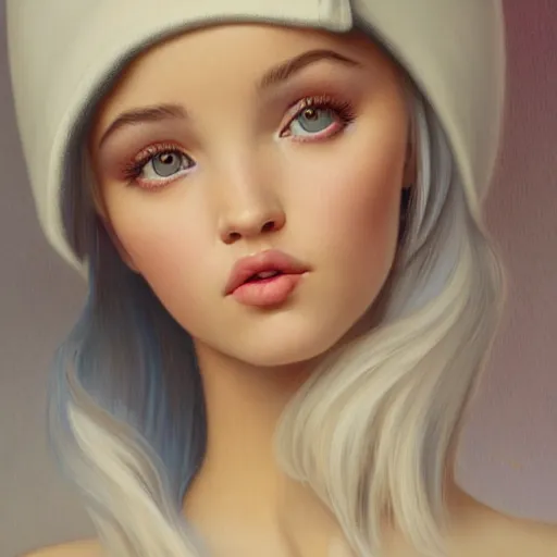 Image similar to tom bagshaw, very beautiful genetic mix of dove cameron madison beer bella poarch in a school sailor suit, randomly lustrous colored hair, professionally retouched, focus eyes, ultra realistic soft painting, insanely detailed linework, symmetrical accurate intricate features, behance artstation, 8 k