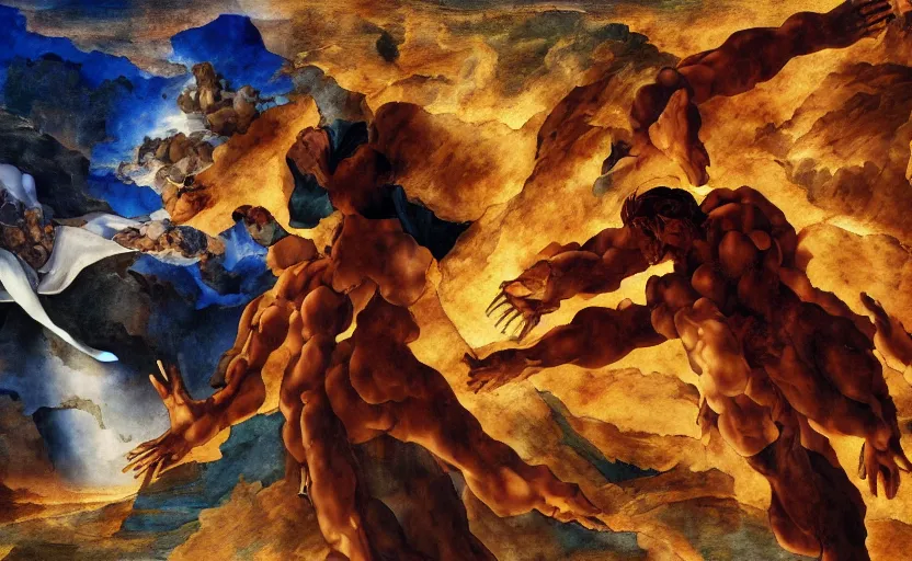 Image similar to The Third Impact as depicted in a masterpiece digital painting by Michelangelo and Leonardo Da Vinci, 4k wallpaper