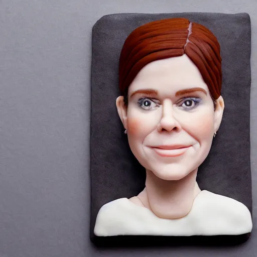 Image similar to a cake with vanilla frosting in the shape of the face of kate mara, 4 k, hyperdetailed, photorealism