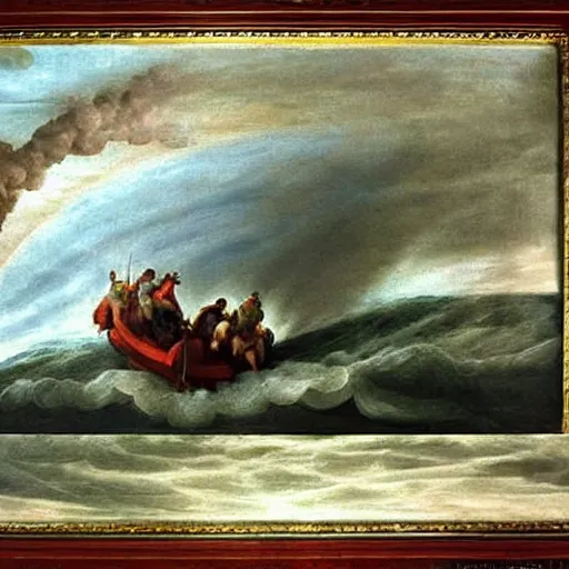 Image similar to michaelangelo painting of a tornado in the sea