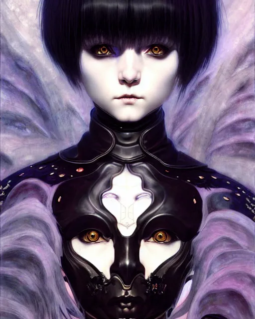 Image similar to portrait of beautiful cute young goth maiden girl with short white hairs in warhammer armor, art by ( ( ( kuvshinov ilya ) ) ) and wayne barlowe and gustav klimt and artgerm and wlop