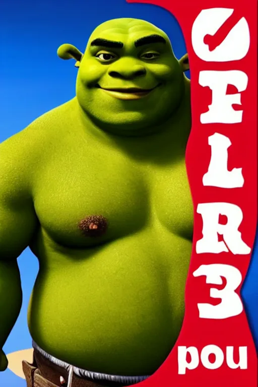 Image similar to buff shrek, tinder profile,