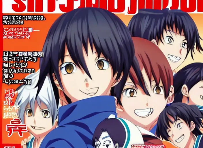 Image similar to ;Weekly Shonen Jump Issue 14, cover, 2010'anime illustration japanese very very beautiful cute girls doing cute things trending on artstation pixiv makoto shinkai smiling super detailed eyes eyebrowless symmetry face visual novel hairpin star