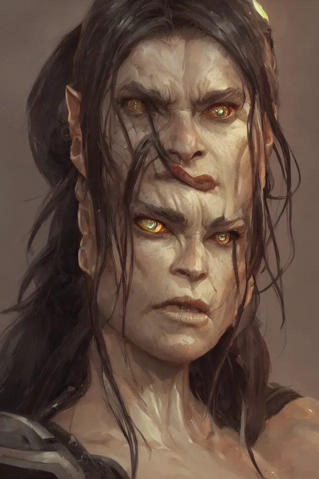 Prompt: of orc female portrait by greg rutkowski, trending on artstation