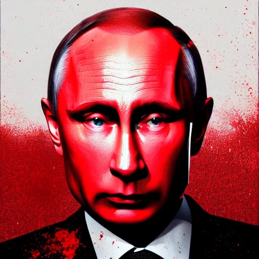 Prompt: vladimir putin portrait made of glossy dripping red paint, octane render, photorealistic, cinematic, dramatic lighting,