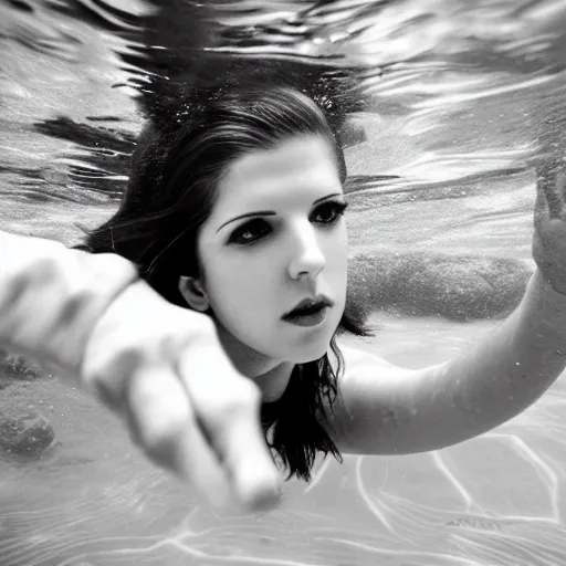 Image similar to underwater portrait of anna kendrick, canon, 7 0 mm