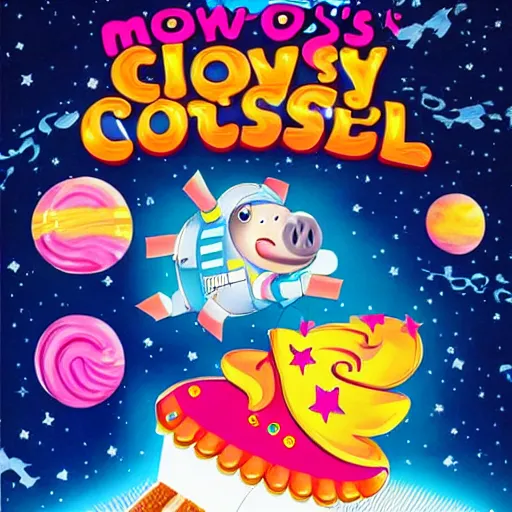 Image similar to Howl's Moving Candy Castle In Space With Flying Pigs