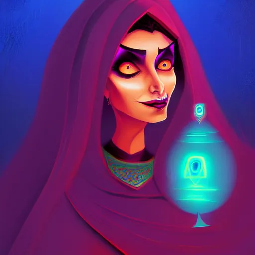 Prompt: curled perspective digital art of a dark hair woman wearing arab kafiya by anton fadeev from nightmare before christmas