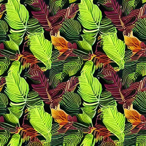 Image similar to seamless pattern of amazon forest leafs, rich colors, mostly green and yellow