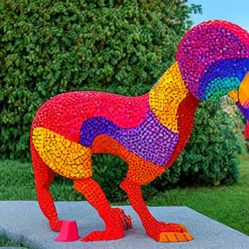 Image similar to extremely colorful, concrete mosaic sculpture of an alebrije griffin, art by wouterina de raad and james tellen and sherri warner hunter