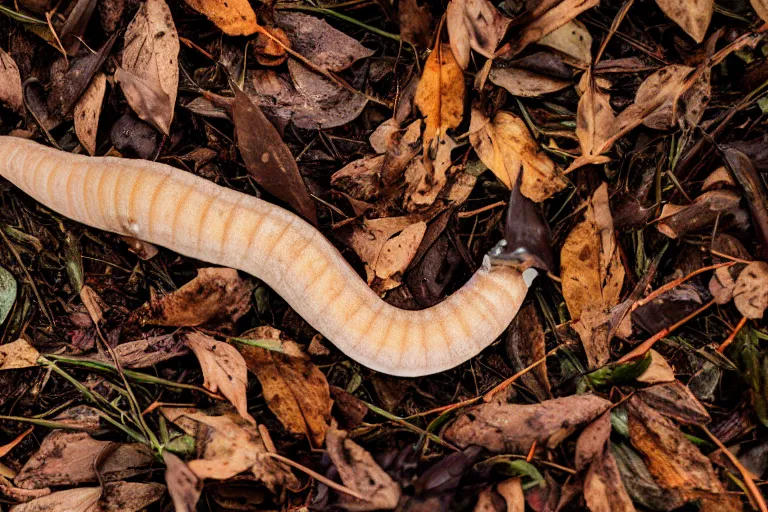 Prompt: a slug slithering on dead leaves in a forest, canon eos r 3, f / 1. 4, iso 2 0 0, 1 / 1 6 0 s, 8 k, raw, unedited, symmetrical balance, in - frame,