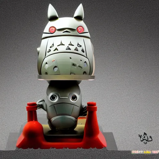 Prompt: Totoro as iron man, lit eyes product photo, studio lighting