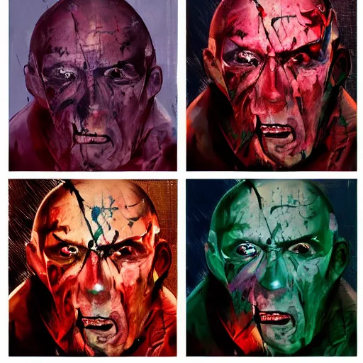 Prompt: Bright, colorful, realistic Serial killer rpg single individual headshot gore covered with scars and tattoos screaming, backlighting, kodachrome, high contrast, highly detailed, sharp focus, digital painting, concept art, illustration, trending on artstation, comic book by Alex Ross cover art