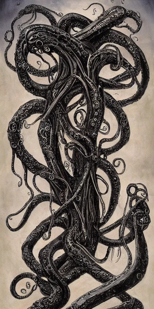 Prompt: eldritch tentacle vampire monster, painted by h.R giger