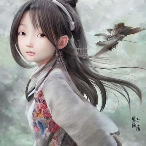 Image similar to dynamic composition, motion, ultra-detailed, incredibly detailed, a lot of details, amazing fine details and brush strokes, colorful and grayish palette, smooth, HD semirealistic anime CG concept art digital painting, watercolor oil painting of a Japanese schoolgirl, by a Chinese artist at ArtStation, by Huang Guangjian, Fenghua Zhong, Ruan Jia, Xin Jin and Wei Chang. Realistic artwork of a Chinese videogame, gradients, gentle an harmonic grayish colors.