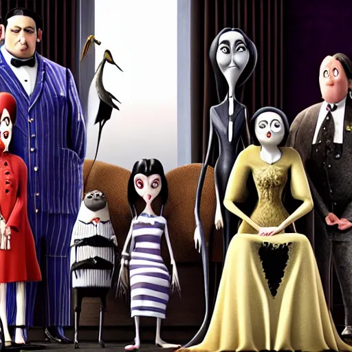 Prompt: a still from the Addams family live action movie directed by Wes Anderson