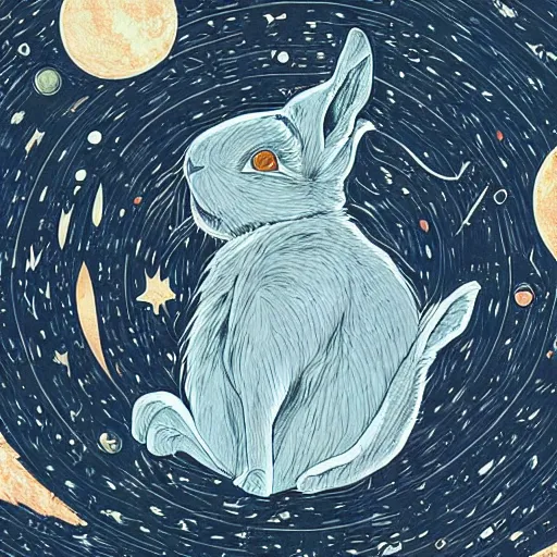 Image similar to A lost sci-fi rabbit, space rabbit, interstellar black hole, by James Jean And WLOPPRO