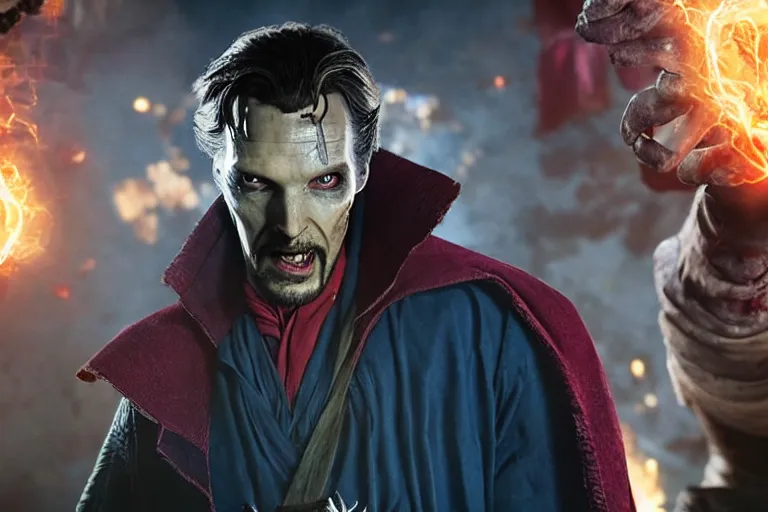 Image similar to film still of zombie zombie doctor strange as a zombie in new avengers movie, 4k