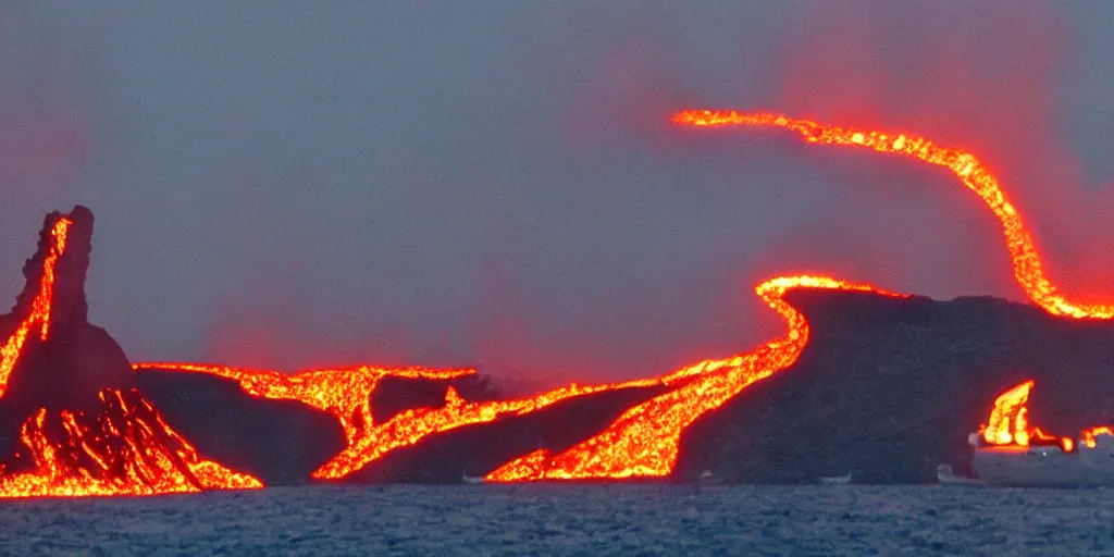 Prompt: a cruise ship on an ocean of lava sailing through the fires of hell.