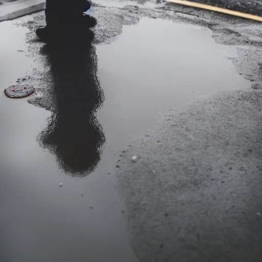 Prompt: photography of puddle shaped like human