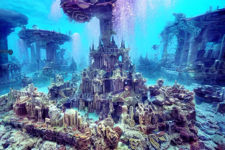 Prompt: underwater city, photograph,