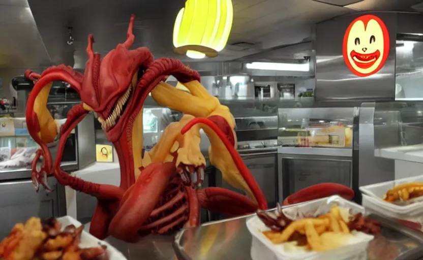 Image similar to Xenomorph as mcdonald's employee