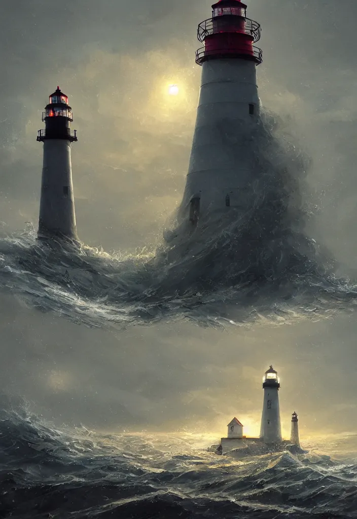 Image similar to a beautiful picture of a Maine Lighthouse surrounded by a giant Sea creature by Greg Rutkowski and David Mack and Matteo Scalera and Moreno Dinisio, trending on Artstation