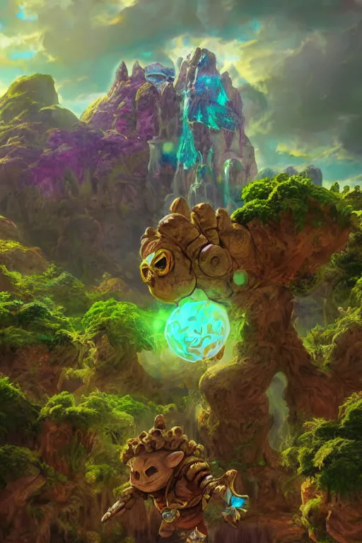 Image similar to zelda fantasy art giant golem troll wood rock greeble gemstone, global illumination ray tracing hdr fanart arstation by sung choi and eric pfeiffer and gabriel garza and casper konefal bastion forged hardmesh lisa frank zbursh central