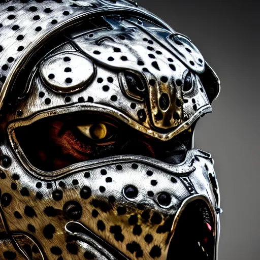 Image similar to photo of a warrior with metal jaguar armour, highly detailed, 4k, HDR,