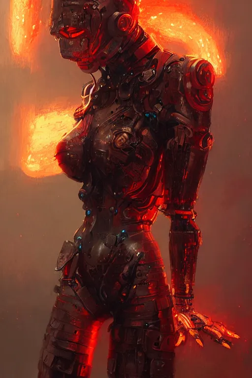 Image similar to Fire Bikini Armor, cybernetic, digital illustration, trending on artstation, professional art by Seb McKinnon and WLOP and ArtGerm