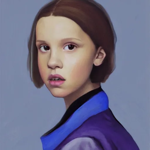 Image similar to Painting of Millie Bobby Brown by Johannes Vermeer