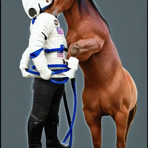 Image similar to horse hugging an astronaut