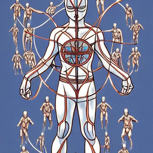 Image similar to ultraman vitruvian man bu james jean, surrealism