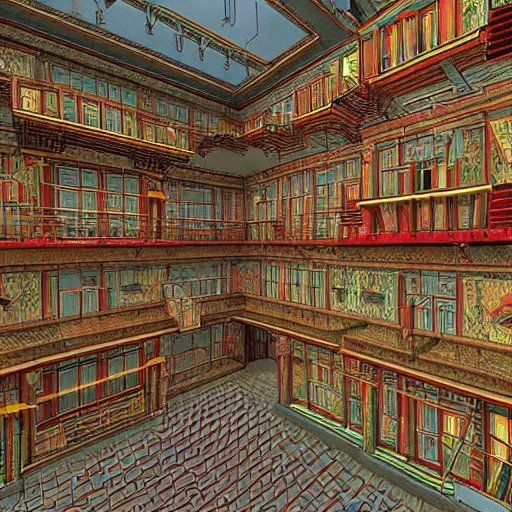 Image similar to the last virtual art museum in a 9 0's video game, made in 1 9 9 0, hyper detailed realistic hd screenshot, in the style of mc escher, in the style of a liminal space