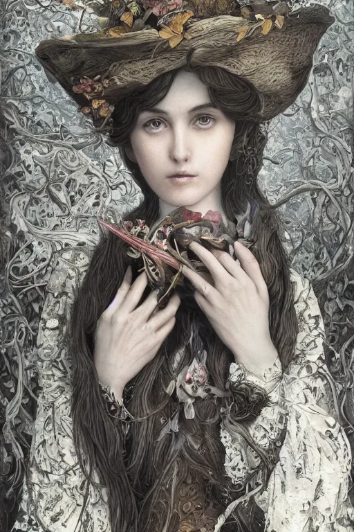 Image similar to An extremely beautiful pre-raphaelite portrait of a very beautiful and cute witch, surreal, ultradetailed, intricate, elegant, digital art painting, concept art, smooth, sharp focus, poster art, art cover illustration, regal, award winning picture, extremely detailed masterpiece, sense of awe, featured on artstation, Artgerm, effervescent punk kawaii-noir pastel bubbles, winning award piece, ethereal rainbows, Aetherpunk, low-key neon lightning, stormy weather, Exquisite details, 8K detail post-processing, matte, oil painting