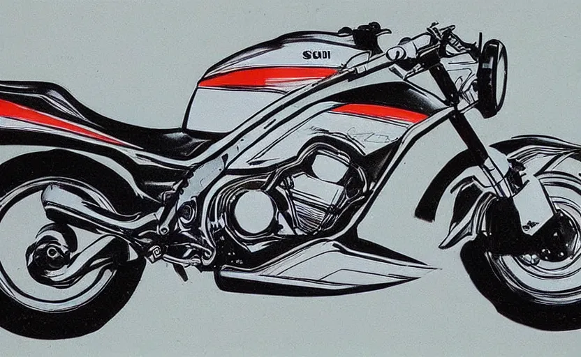 Prompt: 1 9 8 0 s suzuki sports motorcycle concept, sketch, art,