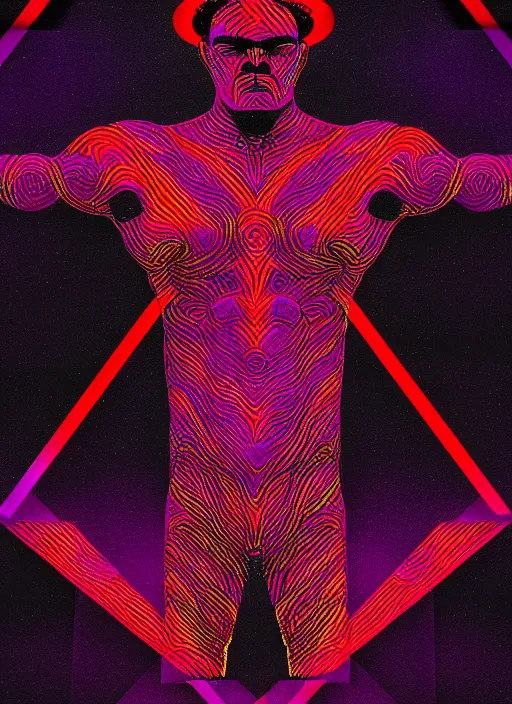 Image similar to black background with subtle red and purple geometric design elements, statue of hercules, nekro, graphic design, collage art, thin lines, dark, glitch art, neo vaporwave, gritty, layout frame, trending on artstation