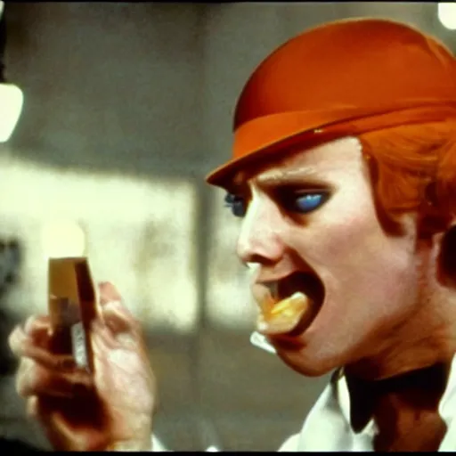 Image similar to Live Action Still of Jerma in A Clockwork Orange, real life, hyperrealistic, ultra realistic, realistic, highly detailed, epic, HD quality, 8k resolution, body and headshot, film still