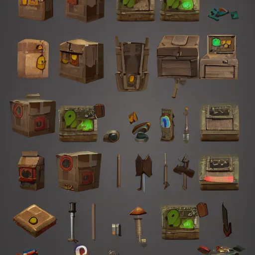 Prompt: modular inventory game items, very realistic , artstation, concept art ,