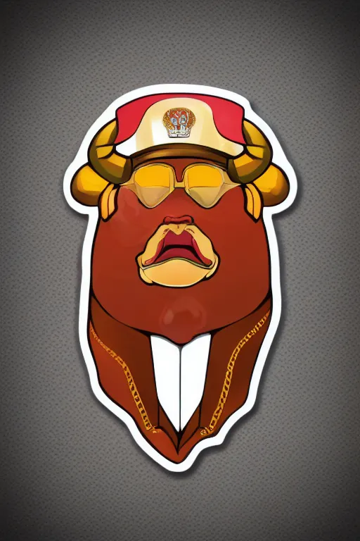 Image similar to A portrait of a dictator bull, sticker, highly detailed, colorful, illustration, smooth and clean vector curves, no jagged lines, vector art, smooth