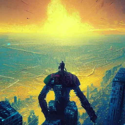 Image similar to a cyberpunk zulu warrior sitting on a cliff watching a meteor fall to earth from a distance, by alena aenami and android jones and greg rutkowski, Trending on artstation, hyperrealism, elegant, stylized, highly detailed digital art, 8k resolution, hd, global illumination, ray tracing, radiant light, volumetric lighting, detailed and intricate cyberpunk ghetto environment, rendered in octane, oil on canvas, wide angle, dynamic portrait