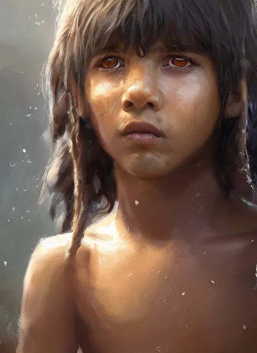 Prompt: highly detailed portrait of mowgli, unreal engine, fantasy art by greg rutkowski