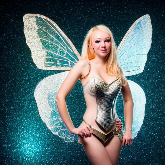 Image similar to beautiful adult fairy with sparkling armour, award - winning photo