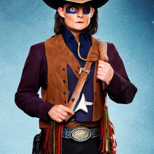 Prompt: Tim Robinson dressed up as the lone ranger cowboy with eye mask, headshot portrait, detailed for TV show