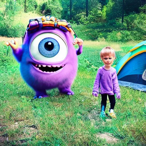 Image similar to boo from monsters inc on a camping trip