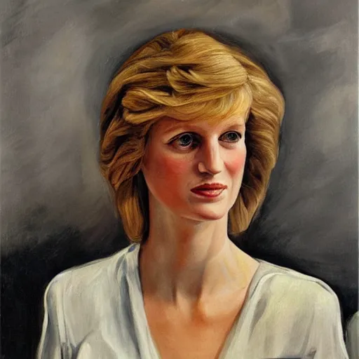 Prompt: lucien freud portrait of lady diana spencer, detailed oil painting, full head picture on canvas