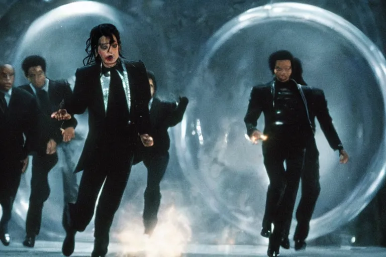 Image similar to michael jackson fighting with aliens inside men in black movie