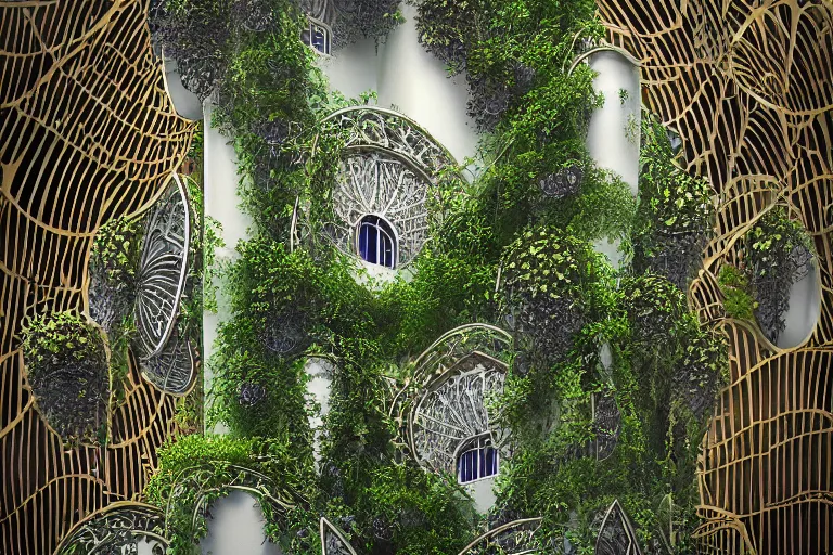 Prompt: simplicity, elegance, foliage overgrowing favela honeybee hive, art nouveau environment, glass houses, cathedrals, award winning art, epic dreamlike fantasy landscape, ultra realistic,