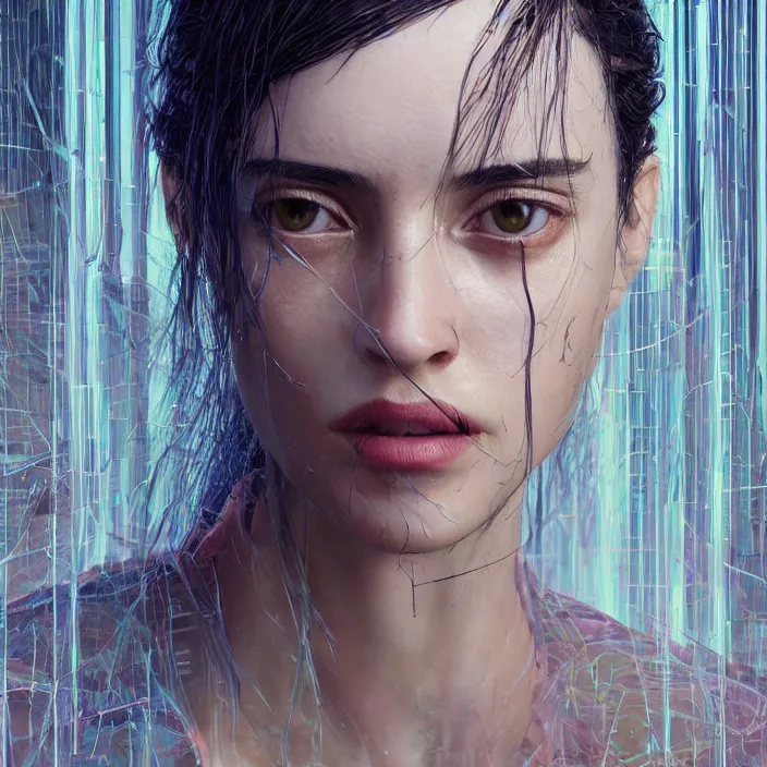 Image similar to portrait of Ana de Armas in the Matrix 2000. intricate abstract. intricate artwork. by Tooth Wu, wlop, beeple, dan mumford. octane render, trending on artstation, greg rutkowski very coherent symmetrical artwork. cinematic, hyper realism, high detail, octane render, 8k, iridescent accents